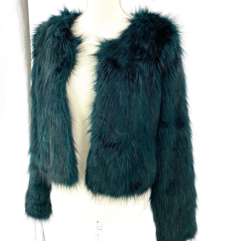 Free People green faux fur crop jacket S/P - Picture 8 of 16